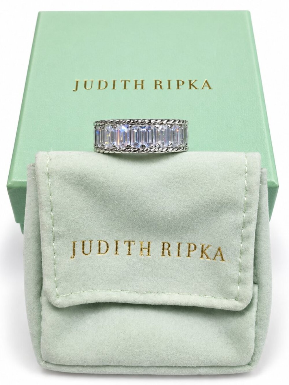 Judith Ripka Sterling Silver Diamonique Baguette Anniversary Band Ring Size 6